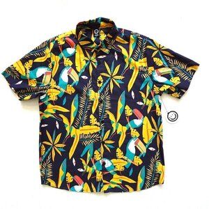 Neff Hawaiian Shirt Size S Purple Floral Toucan